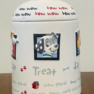 Authentic Dog Treat Jar – Ceramic Canister | Bone Lid | Cute Cartoon Dogs RARE